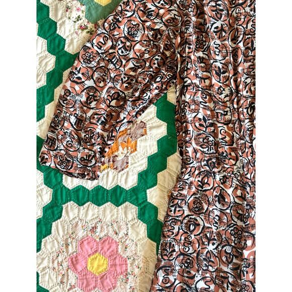 Vintage 1940s Novelty Print Dress Orange Brown Rayon Velvet Bows Abstract AS IS - Picture 8 of 16